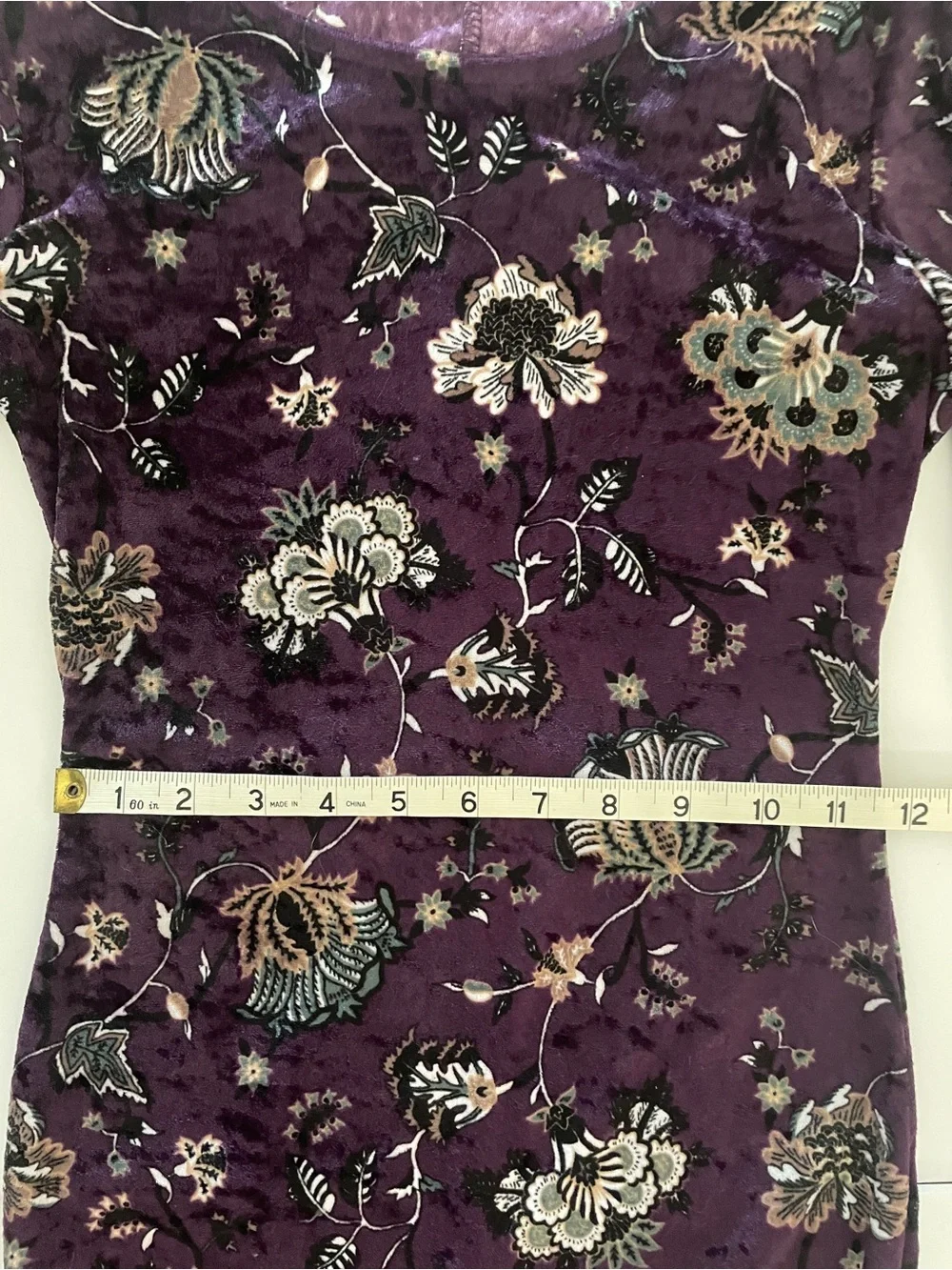 Charlotte Russe Purple Floral Velvet Bell Sleeve Boho Mini Dress Size Small